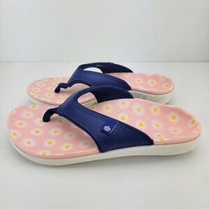Spenco Kids Size 5 Pink Blue Floral Lightweight Thong Flip Flops